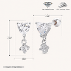 Sterling Silver Zirconia Heart Drop Flat Back Earrings - Platinum