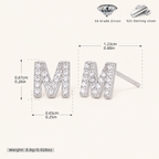 Sterling Silver Pave Initial Letter Stud Earrings - Platinum / M