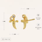 Sterling Silver Zirconia Dagger Stud Earrings - Gold
