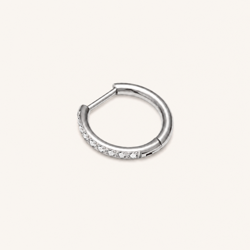 Crystal Oval Titanium Hoop Earrings - Silver