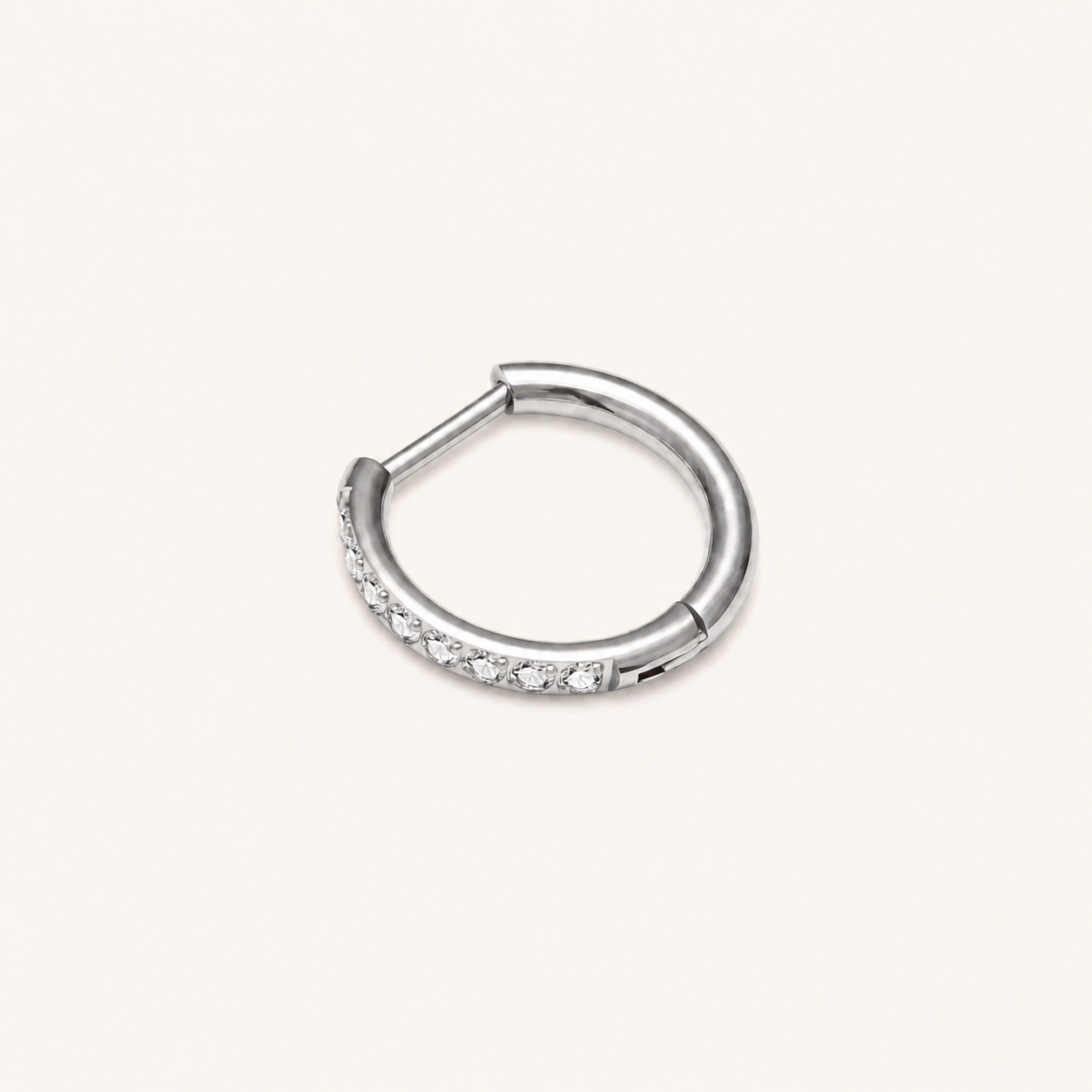 Crystal Oval Titanium Hoop Earrings - Silver