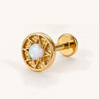 Opal Sunburst Titanium Flat Back Earring - Gold