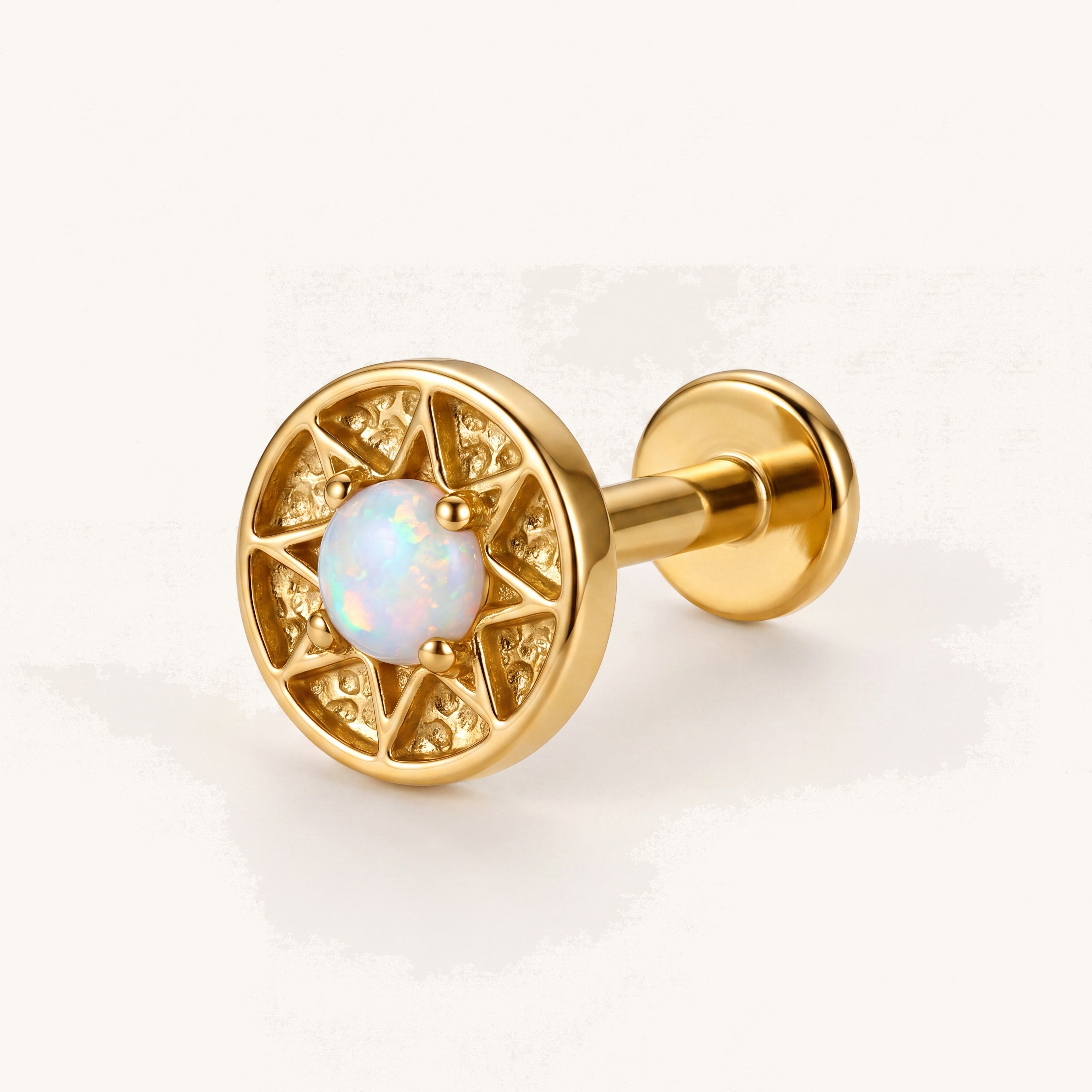 Opal Sunburst Titanium Flat Back Earring - Gold