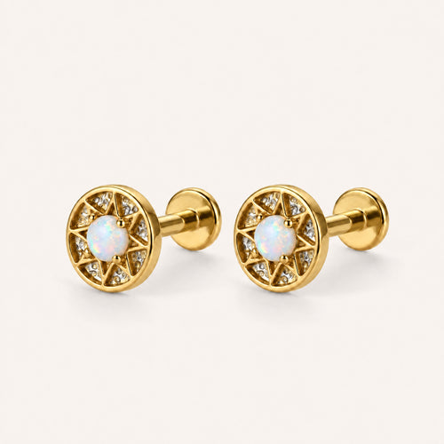 Opal Sunburst Titanium Flat Back Earring - Gold