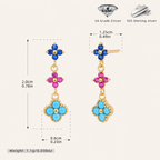 Sterling Silver Colored Zirconia Flower Stud Earrings - Gold / Turquoise