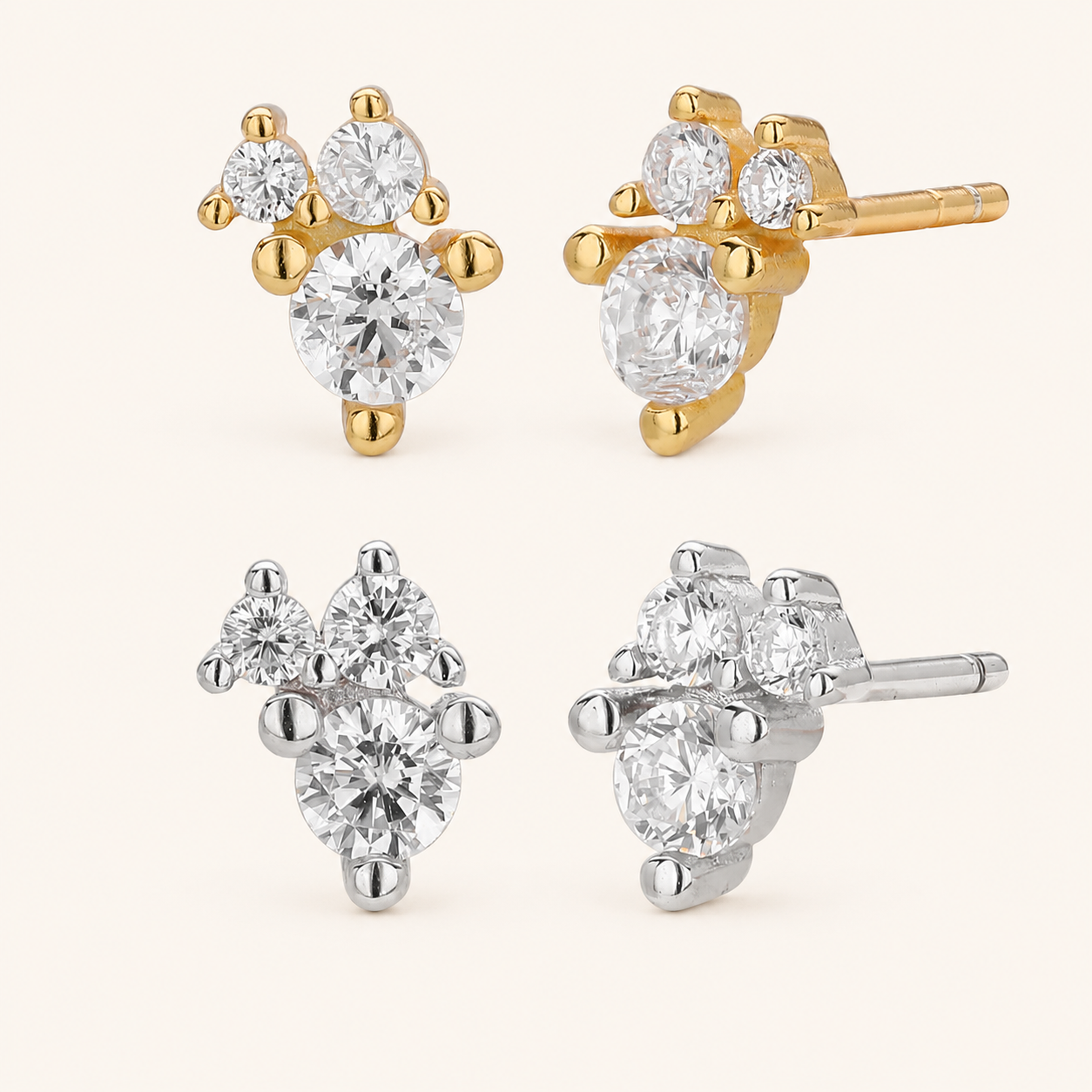Sterling Silver Solitaire Zirconia Stud Earrings