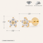 Sterling Silver Five-Point Star Zirconia Flower Flat Back Earrings - Gold
