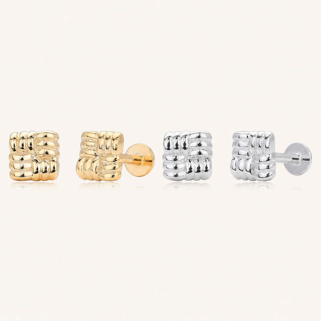 Sterling Silver Textured Square Flat Back Earrings