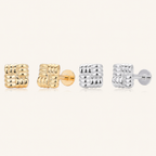 Sterling Silver Textured Square Flat Back Earrings