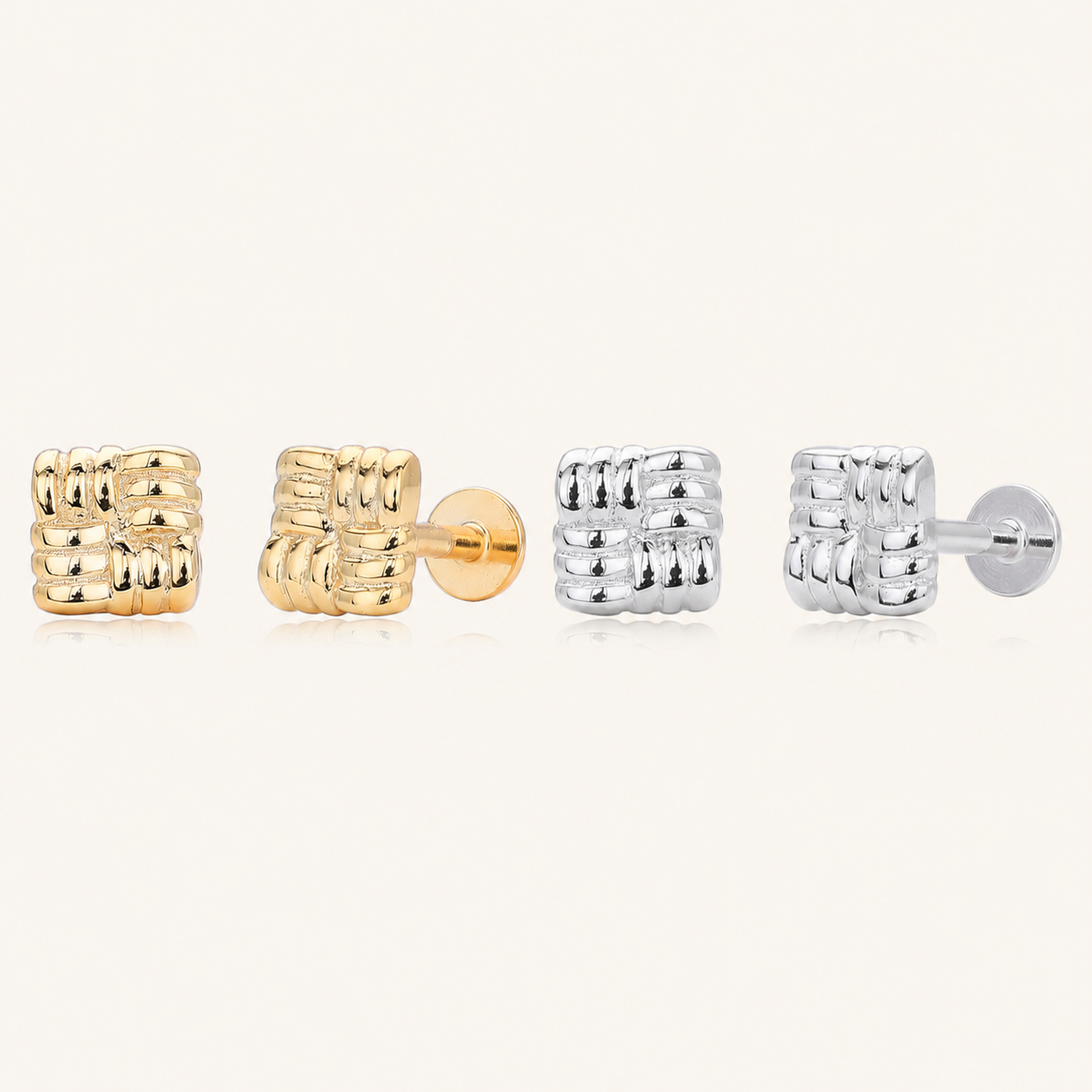 Sterling Silver Textured Square Flat Back Earrings
