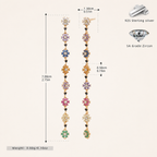 Sterling Silver Colorful Flower Chain Drop Stud Earrings - Gold / Black