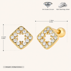 Sterling Silver Openwork Diamond Zirconia Flat Back Earrings - Gold