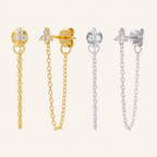 Sterling Silver Zirconia Chain Drop Stud Earrings