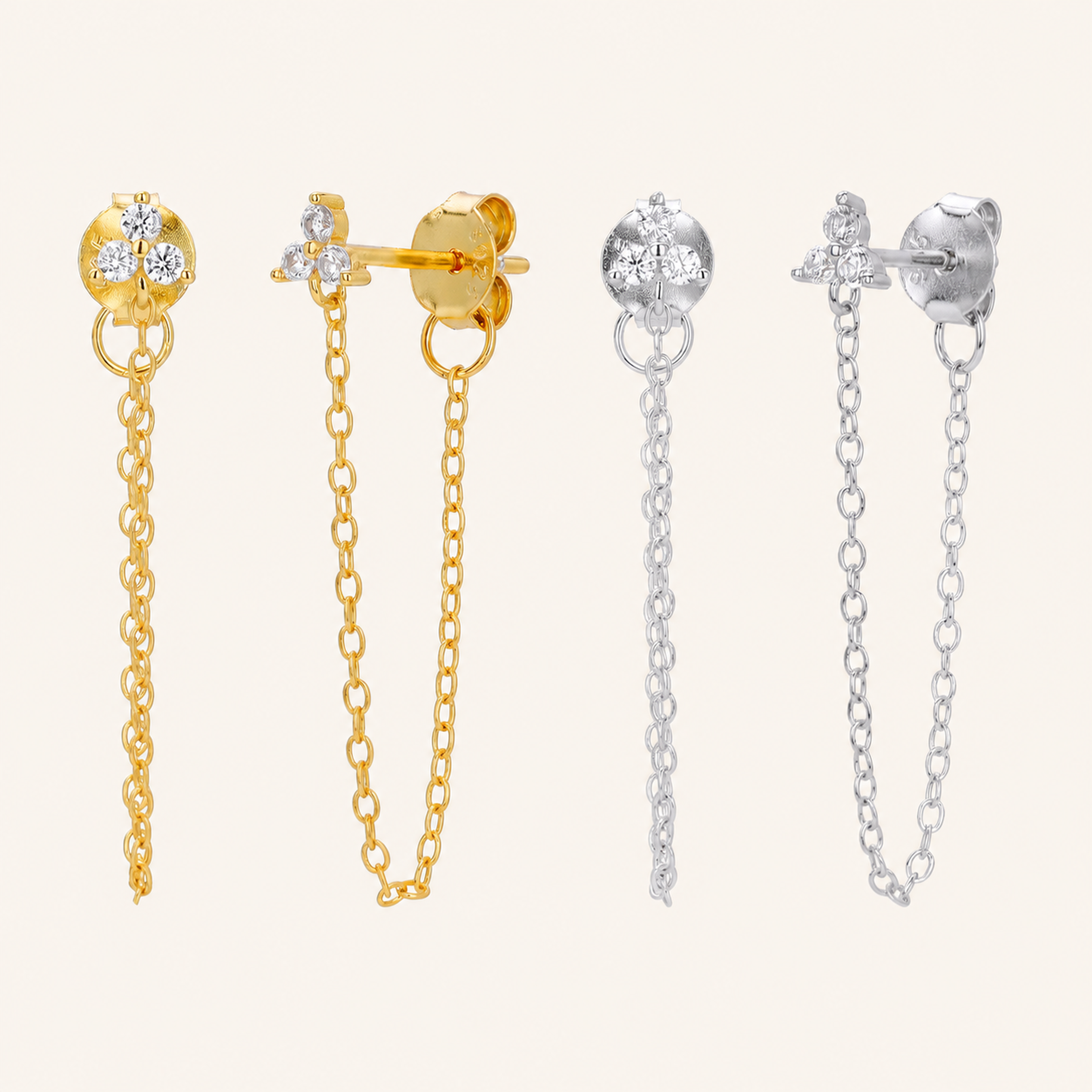 Sterling Silver Zirconia Chain Drop Stud Earrings