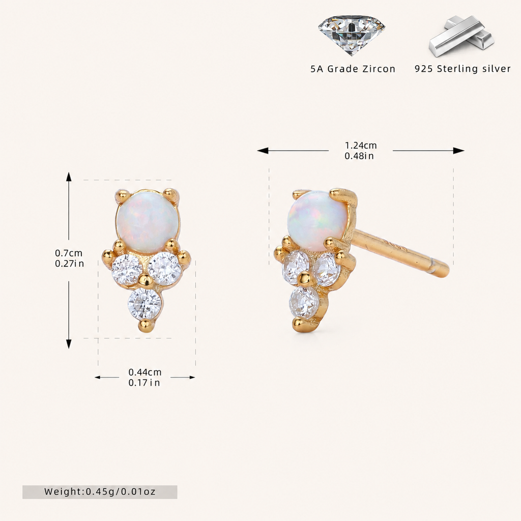 Sterling Silver Opal Stud Earrings - Gold / White