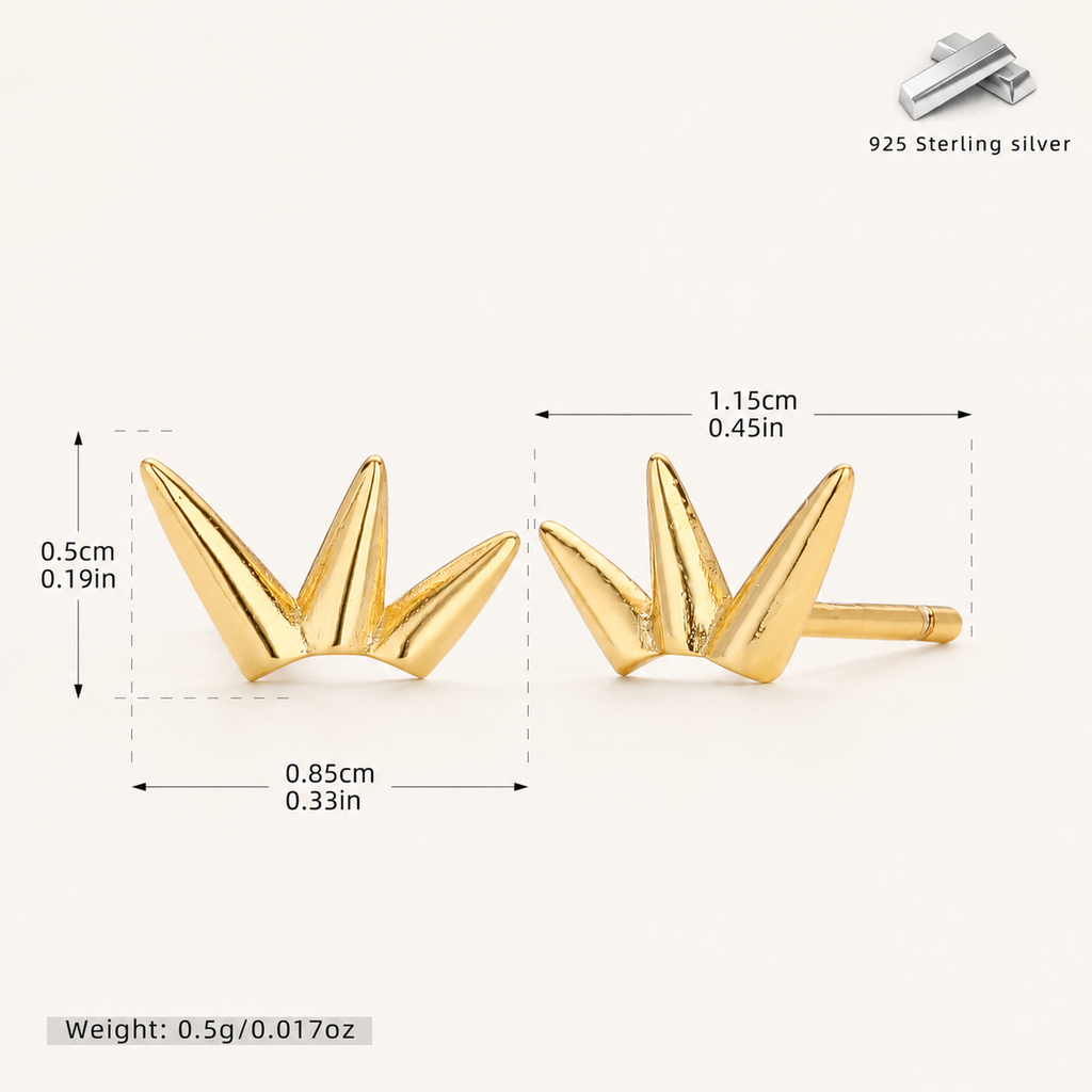 Sterling Silver Bamboo Leaf Stud Earrings - Gold
