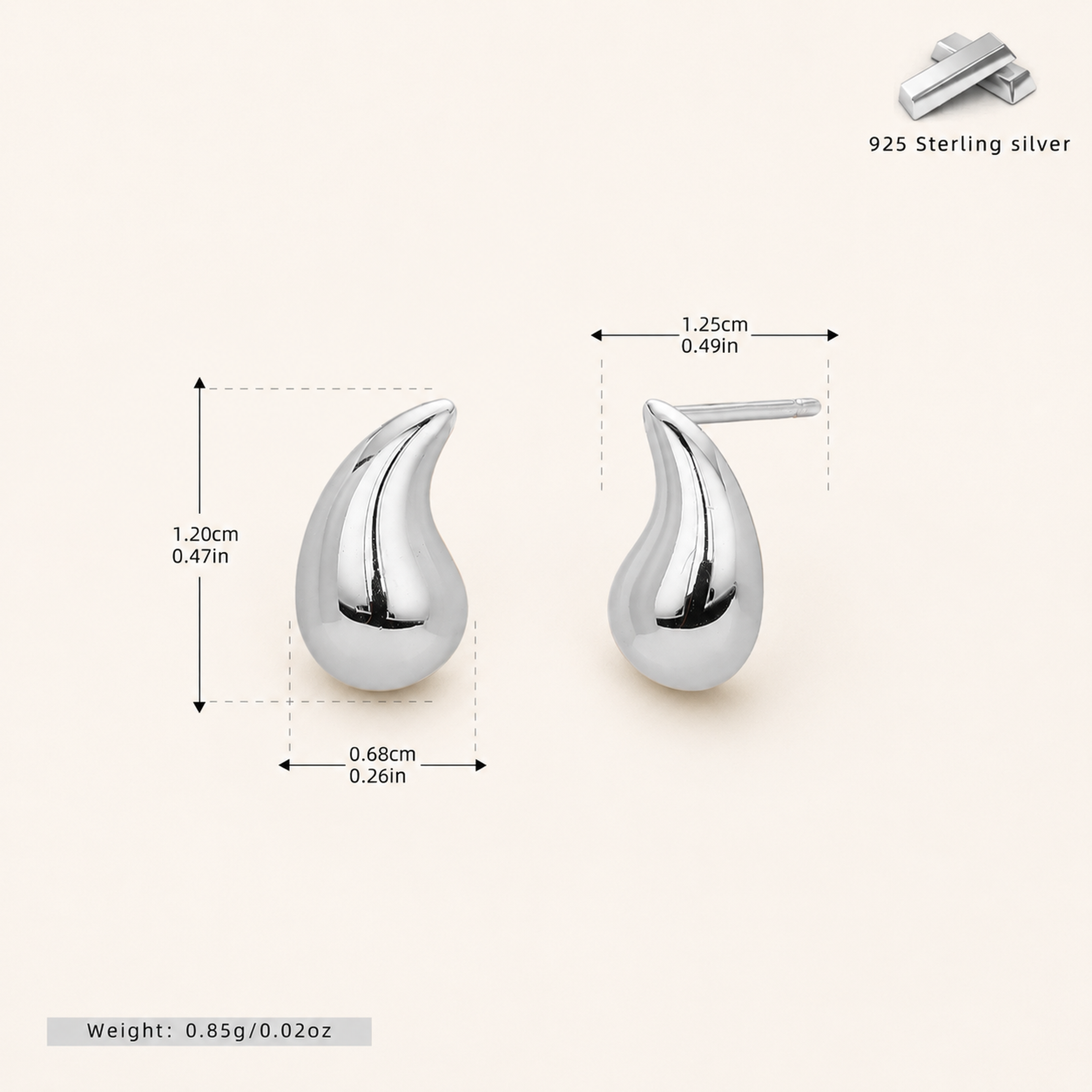 Sterling Silver Mini Chili Pepper Stud Earrings - Platinum / Small