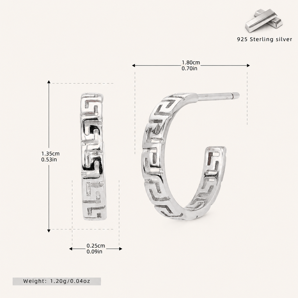 Sterling Silver Geometric C-Curve Stud Earrings - Platinum