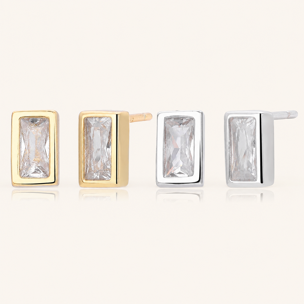 Sterling Silver Square Zirconia Stud Earrings