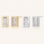 Sterling Silver Square Zirconia Stud Earrings