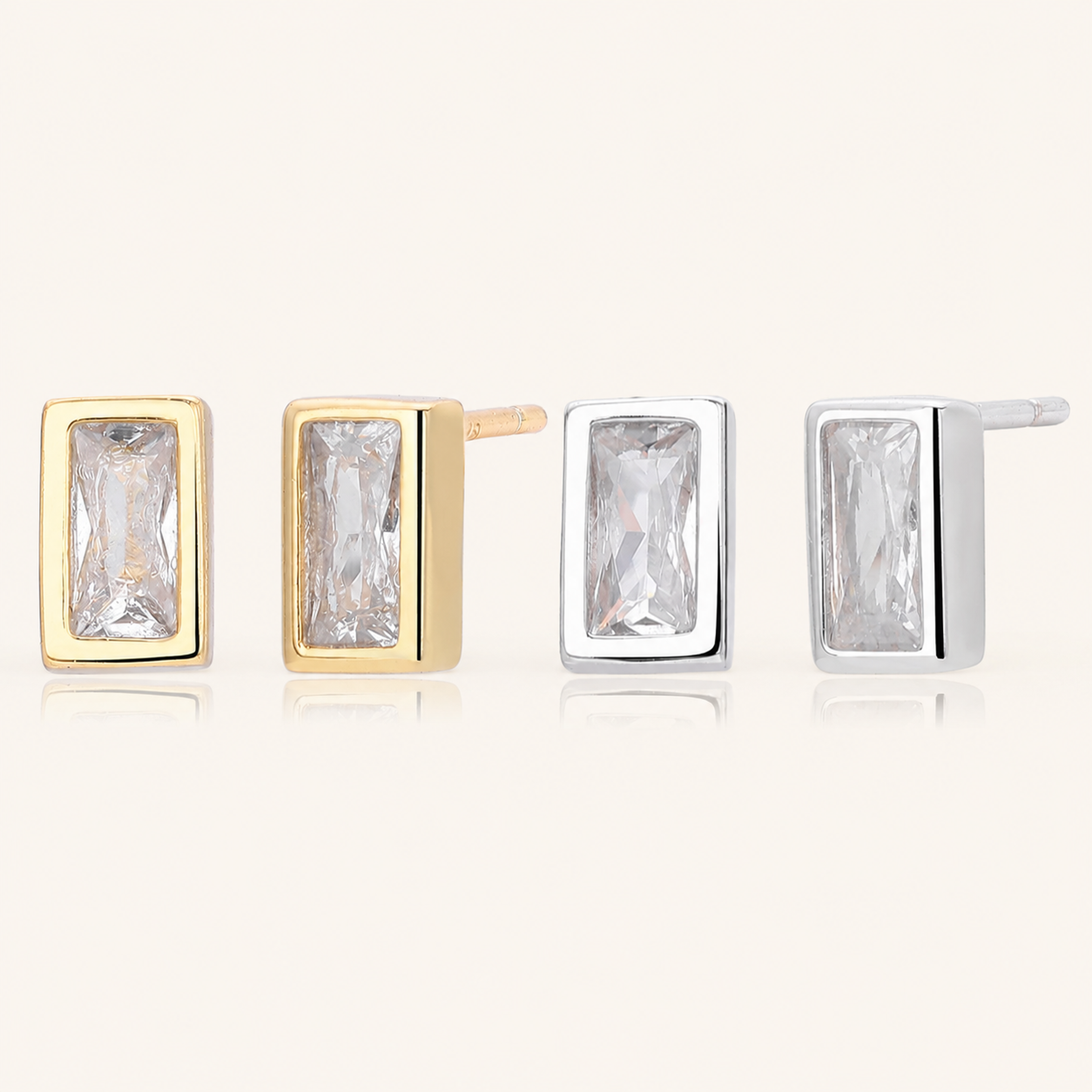 Sterling Silver Square Zirconia Stud Earrings