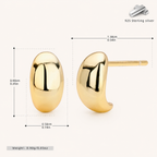 Sterling Silver Crescent Moon Ball Stud Earrings - Gold