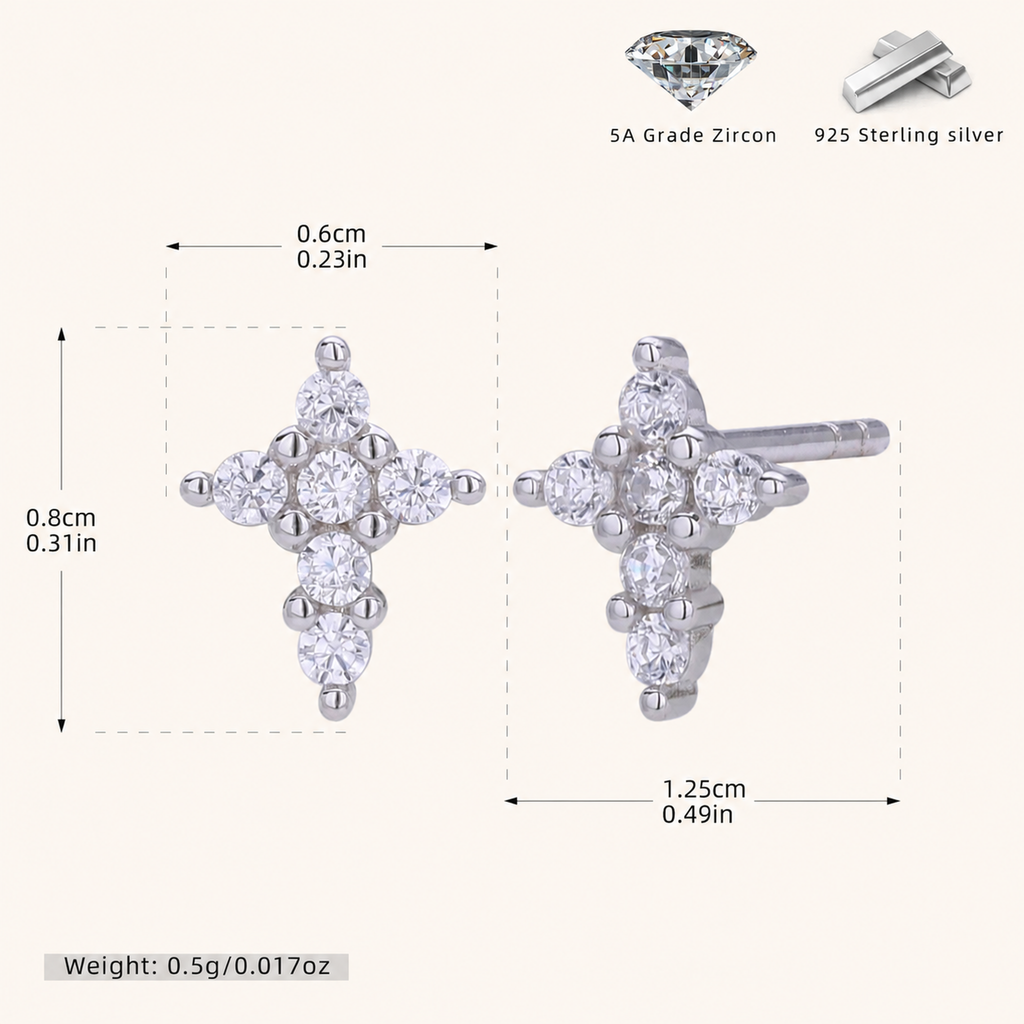 Sterling Silver Zirconia Cross Stud Earrings - Platinum