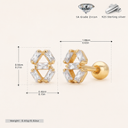 Sterling Silver Square Zirconia Flat Back Earrings - Gold