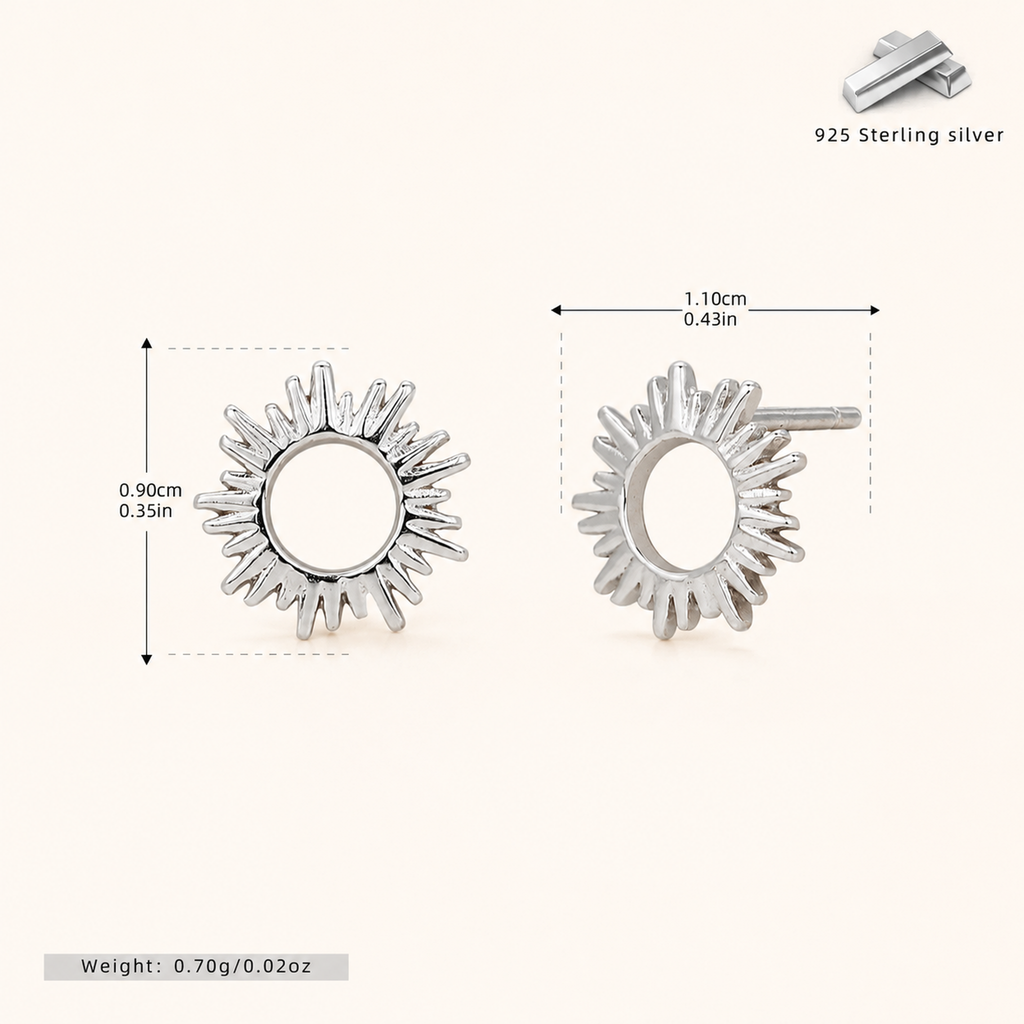 Sterling Silver Little Sun Stud Earrings - Platinum