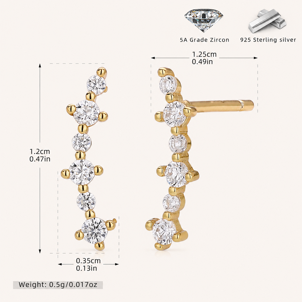 Sterling Silver Shooting Star Zirconia Stud Earrings - Gold