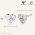 Sterling Silver Zirconia Heart Stud Earrings - Platinum