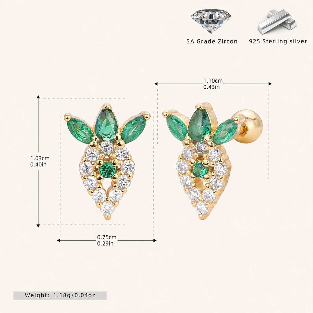 Sterling Silver Emerald-Green Zirconia Flat Back Earrings - Gold