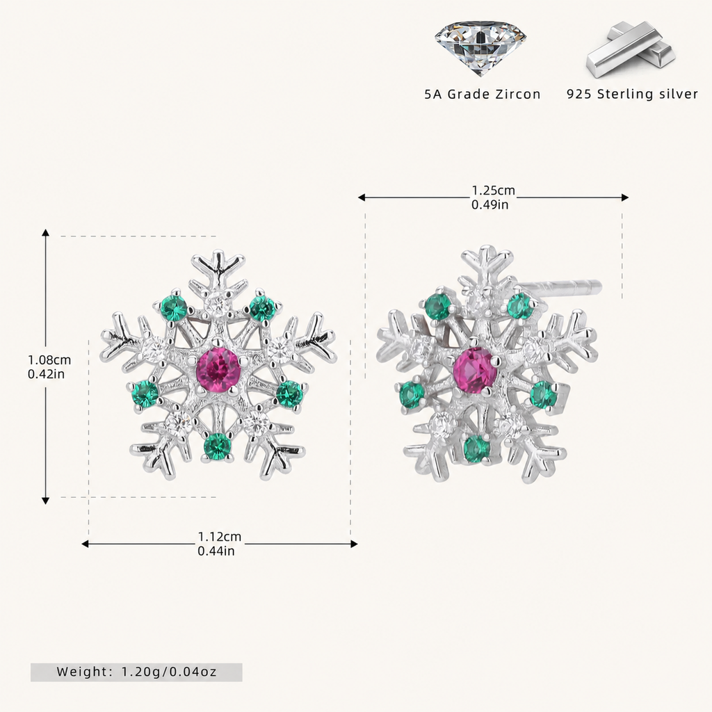 Sterling Silver Christmas Snowflake Stud Earrings - Platinum