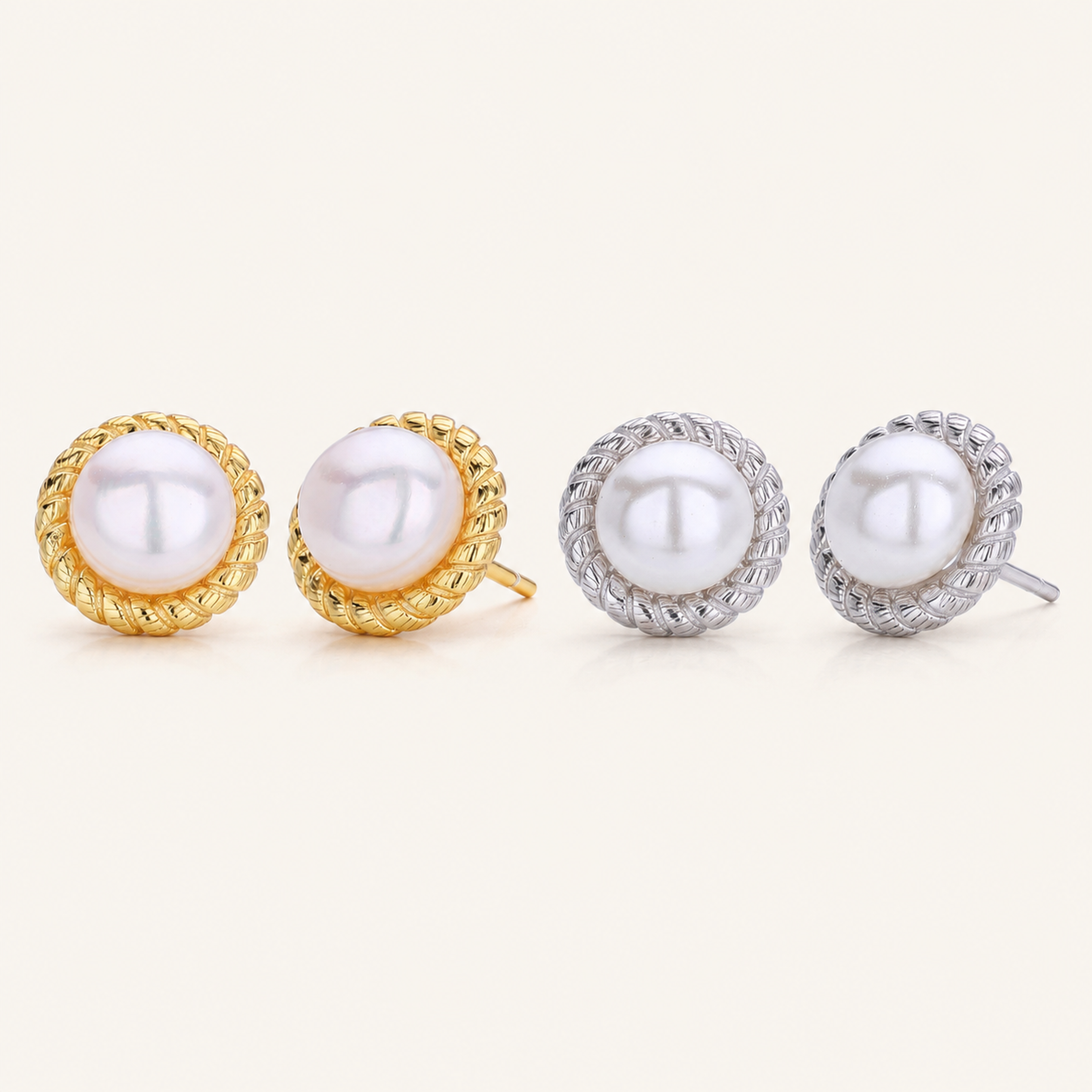 Sterling Silver Round Pearl Stud Earrings