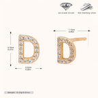 Sterling Silver Pave Initial Letter Stud Earrings - Gold / D