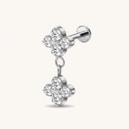 Flower Crystal Drop Titanium Flat Back Earring - Silver