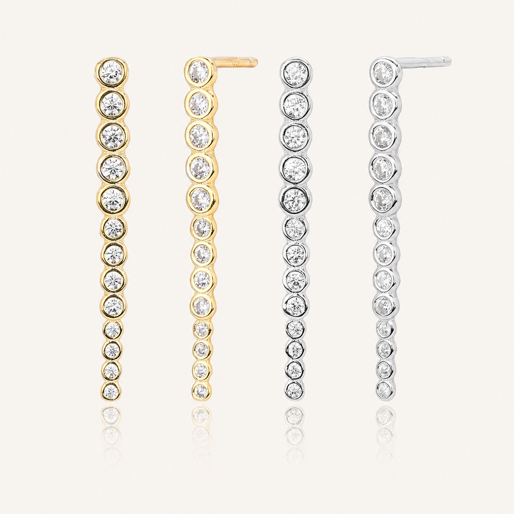 Sterling Silver Zirconia Bar Stud Earrings