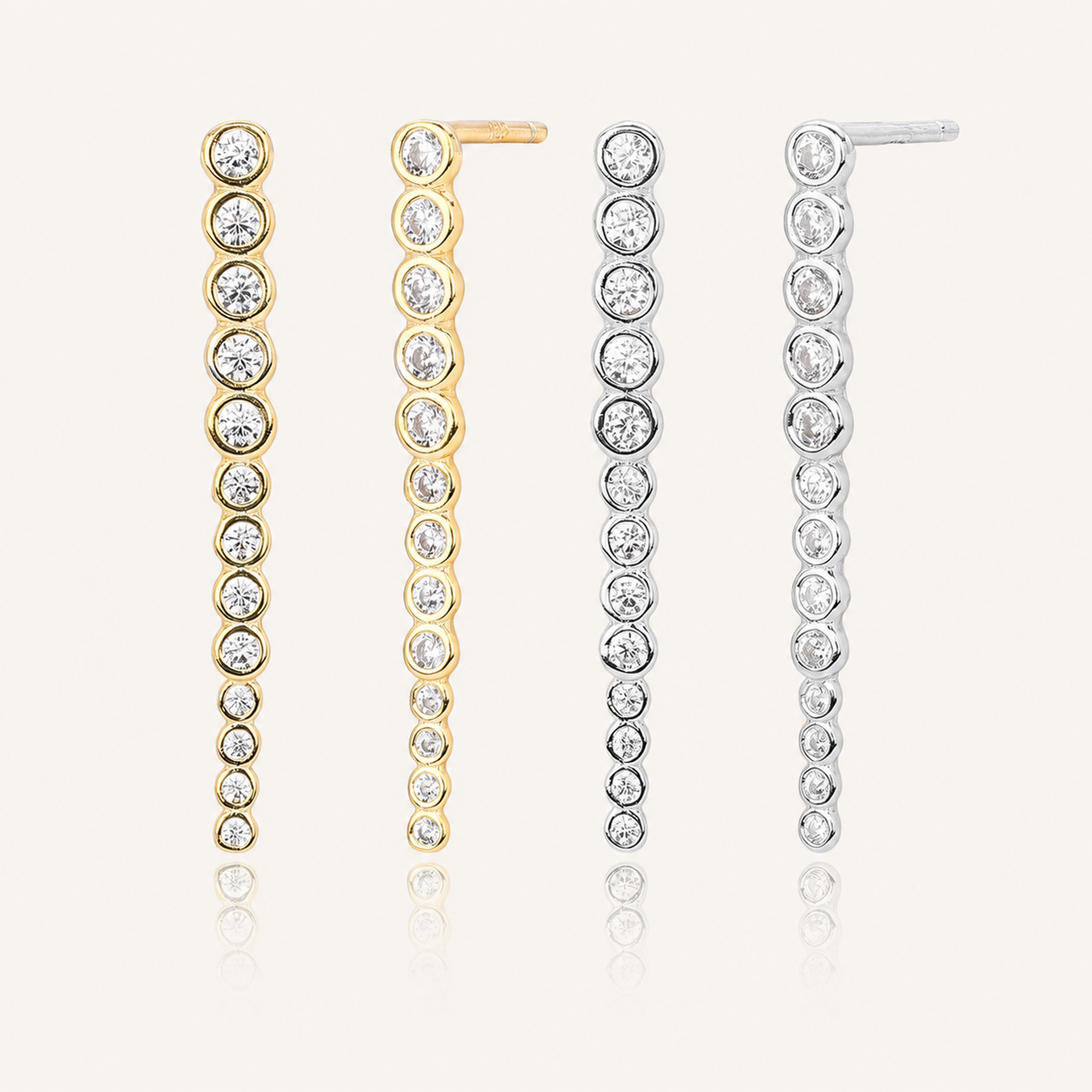 Sterling Silver Zirconia Bar Stud Earrings