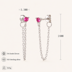 Sterling Silver Turquoise Chain Threader Earrings - Platinum / Red