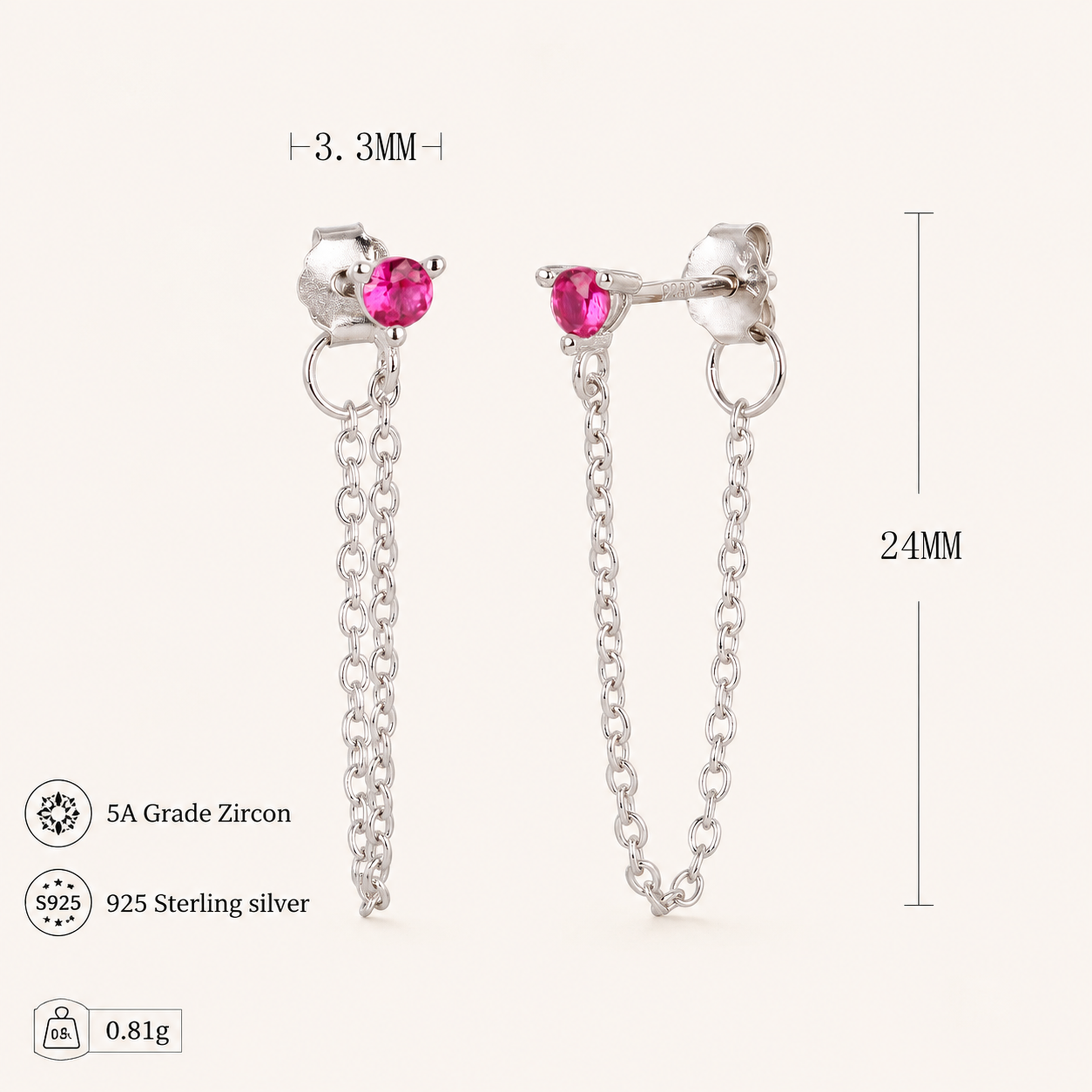 Sterling Silver Turquoise Chain Threader Earrings - Platinum / Red