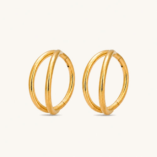 Parallel Line Titanium Hoop Earrings - Gold