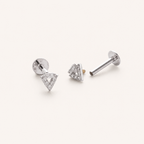 Sterling Silver Openwork Triangle Zirconia Flat Back Earrings detail view