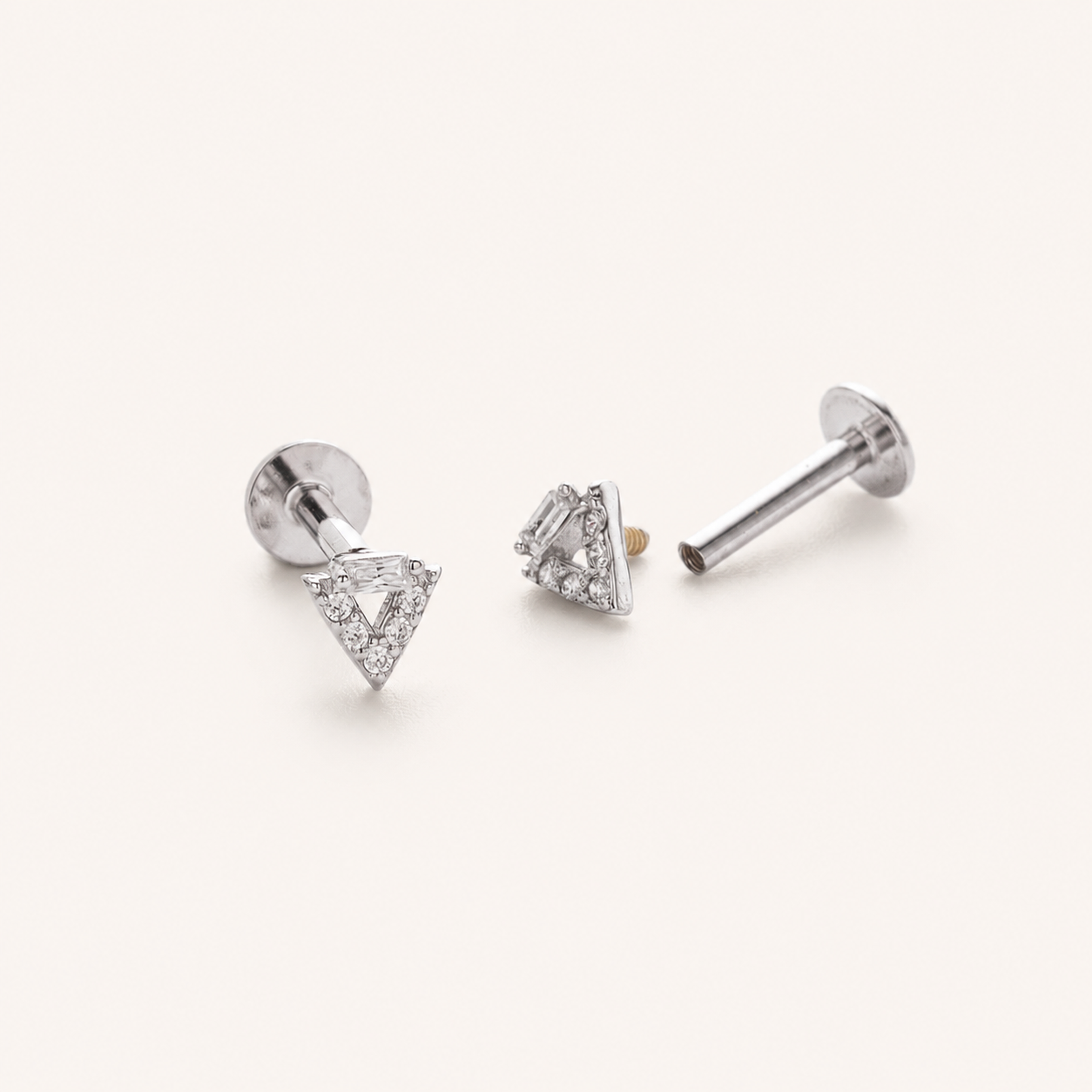 Sterling Silver Openwork Triangle Zirconia Flat Back Earrings detail view