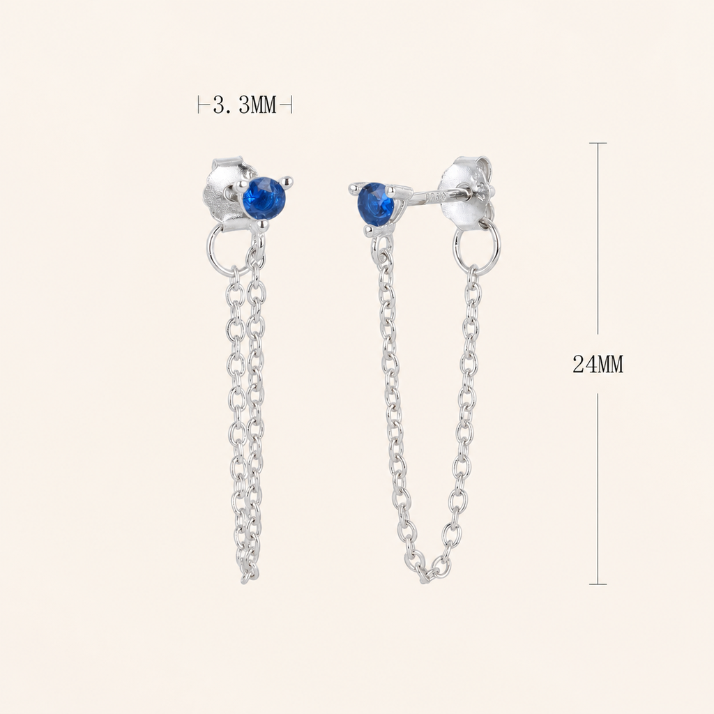Sterling Silver Turquoise Chain Threader Earrings - Platinum / Blue