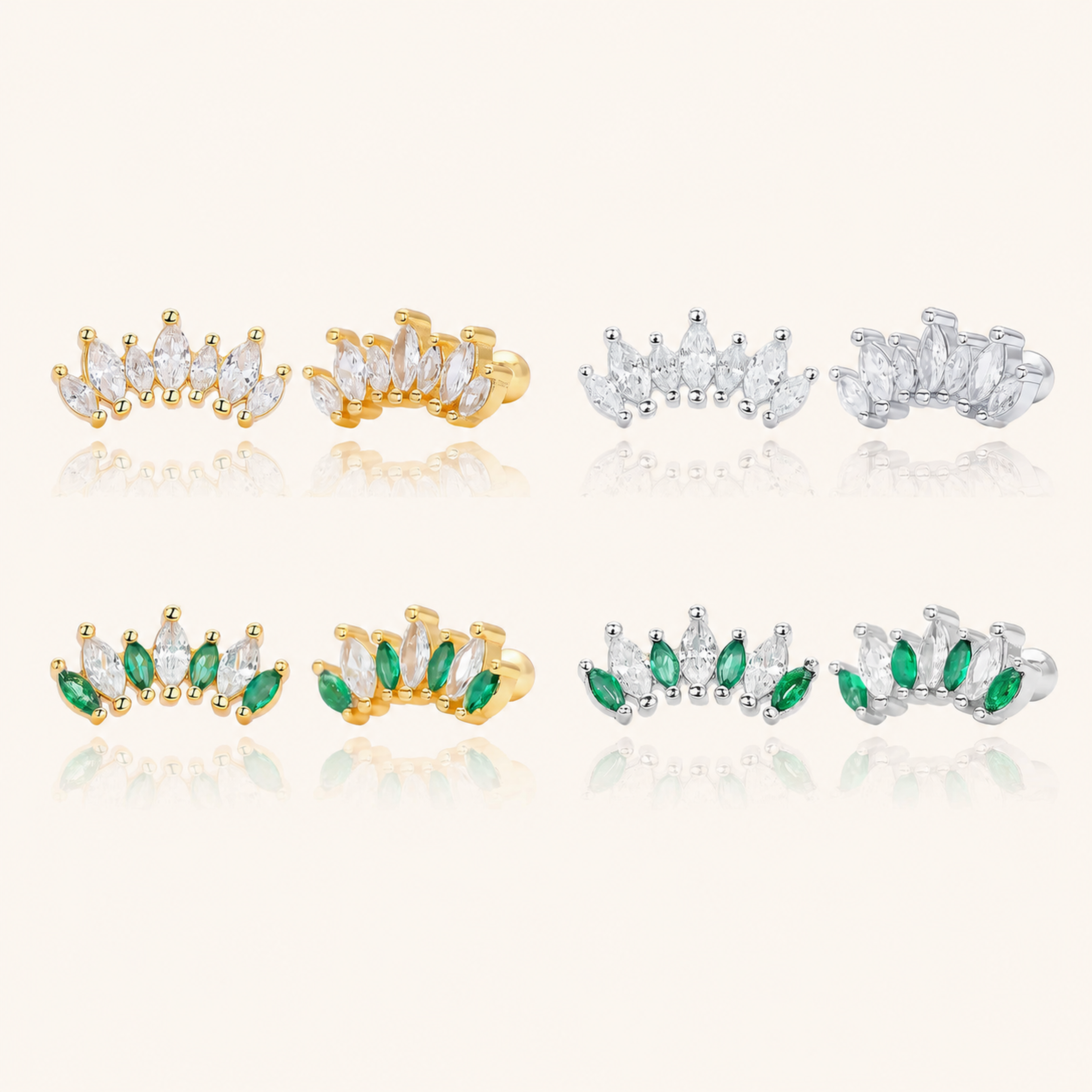 Sterling Silver Two-Tone Zirconia Crown Flat Back Earrings