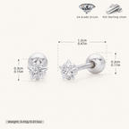 Sterling Silver Five-Point Star Zirconia Flat Back Earrings - Platinum / 3mm