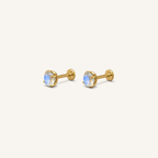 Titanium Moonstone Flat Back Stud Earrings