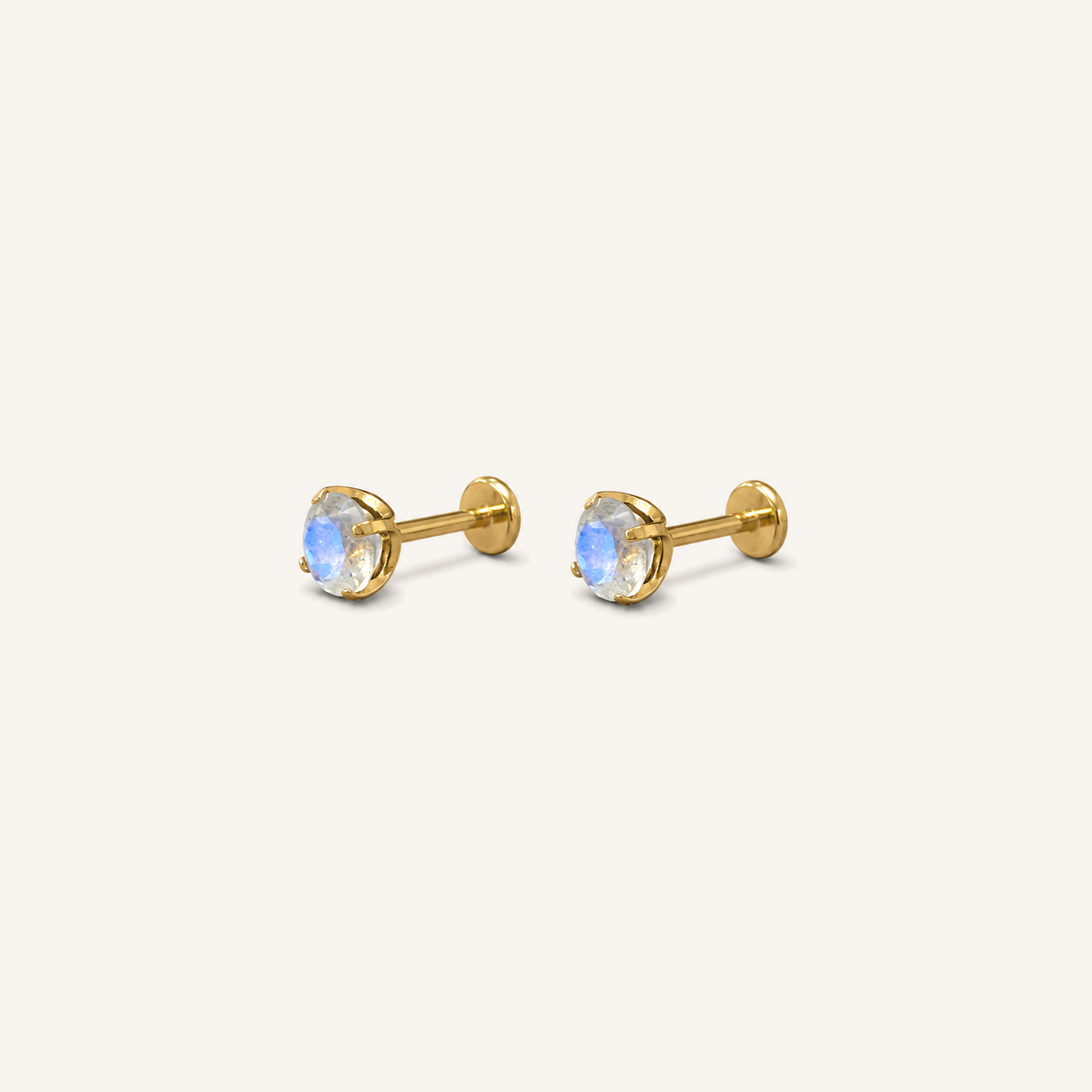 Titanium Moonstone Flat Back Stud Earrings