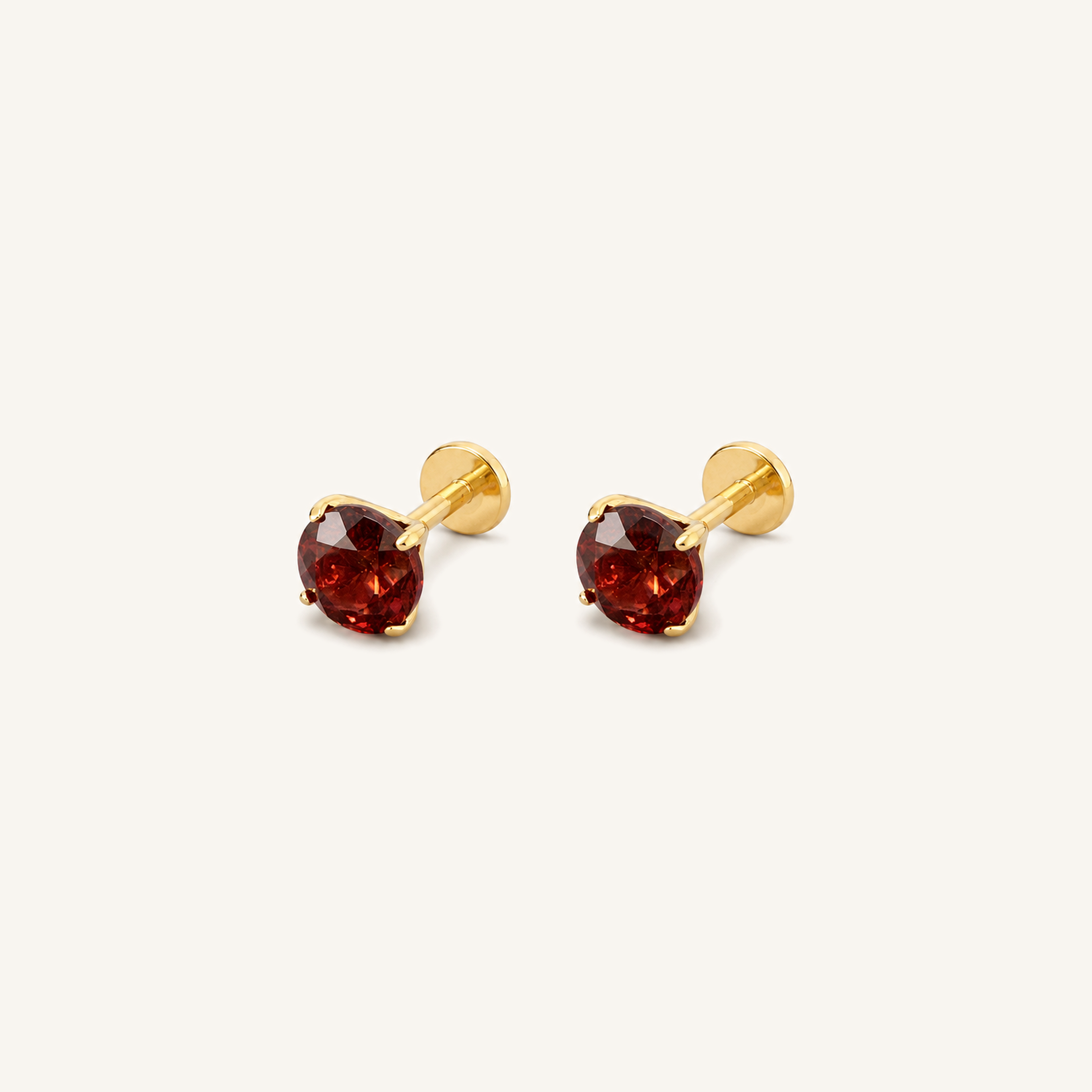 Titanium Garnet Flat Back Stud Earrings