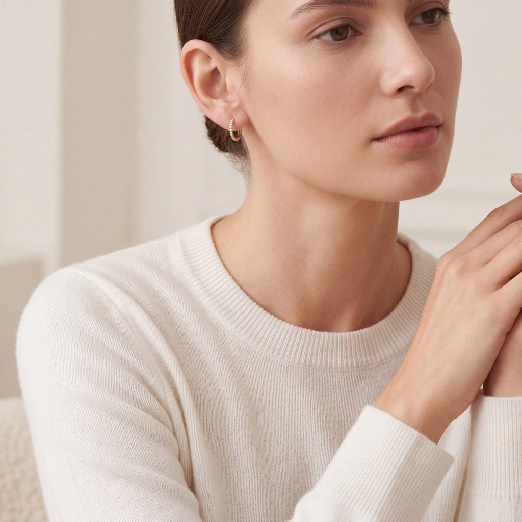 Pave Crystal Seamless Titanium Hoop Earrings - image 3
